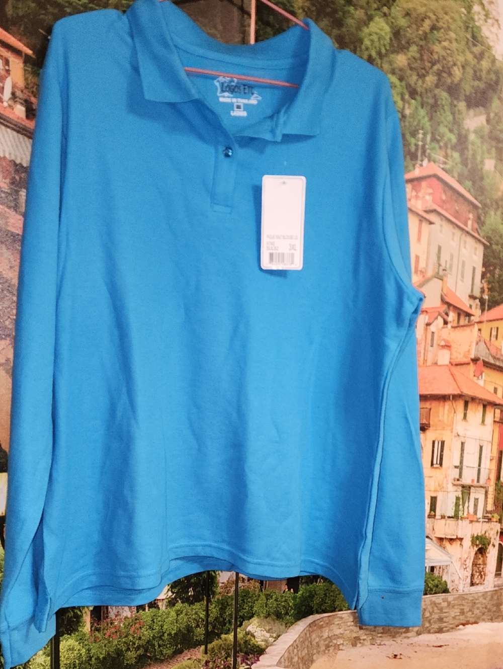 Unisex Logos Etc Long-Sleeve Polo Shirt - Azeal Blue